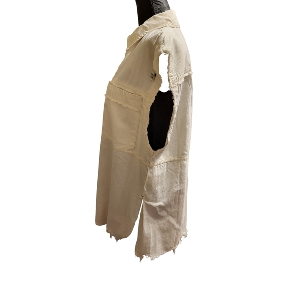 We the Free XS Distressed, raw hem denim button up shirt - Picture 7 of 16